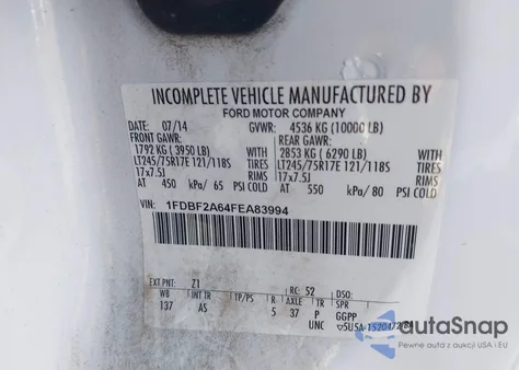 2015 Ford F-250 Xl из США, поврежденный, VIN 1FDBF2A64FEA83994